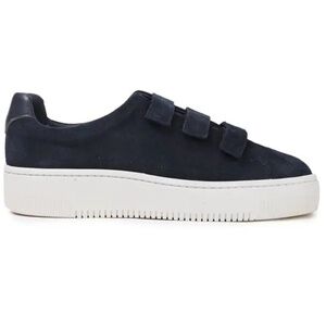 Sandro Anita Leather-Trimmed Suede Velcro Platform Sneakers Navy Blue